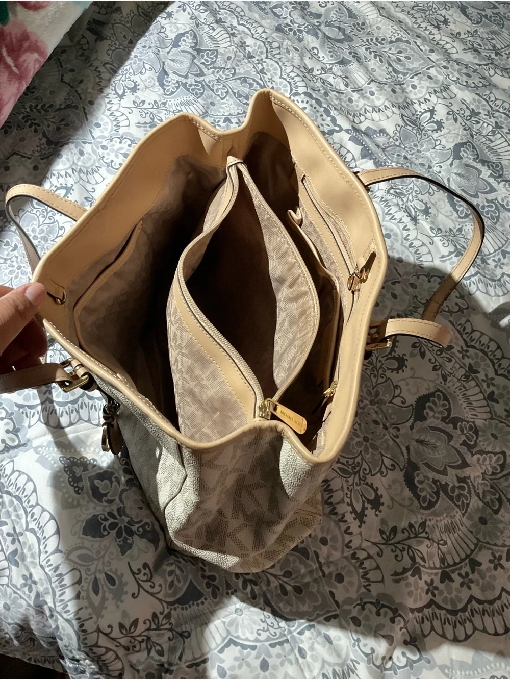 Michael Kors Cream & Tan MK Monogram Tote